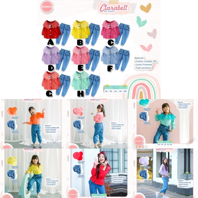 Clarabell Set Jeans / Set Jeans Anak Perempuan / Setelan Anak Perempuan / Set Jeans Clarabell Blooms