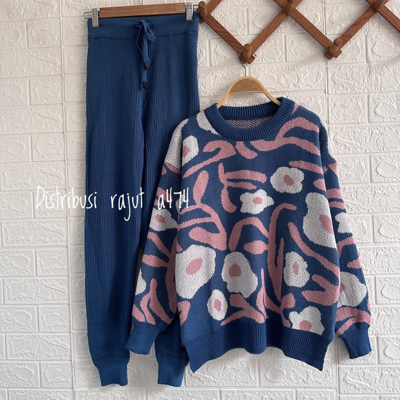 ONESET SWEATER TASYA CLAIRE BUNGA SETELAN CELANA KULOT JOGGER WANITA