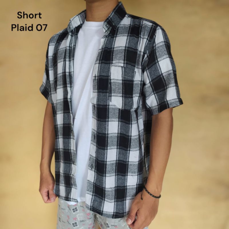 Kemeja flanel lengan pendek pria dan wanita ukuran SML XL XXL kualitas distro merk Hurley original k