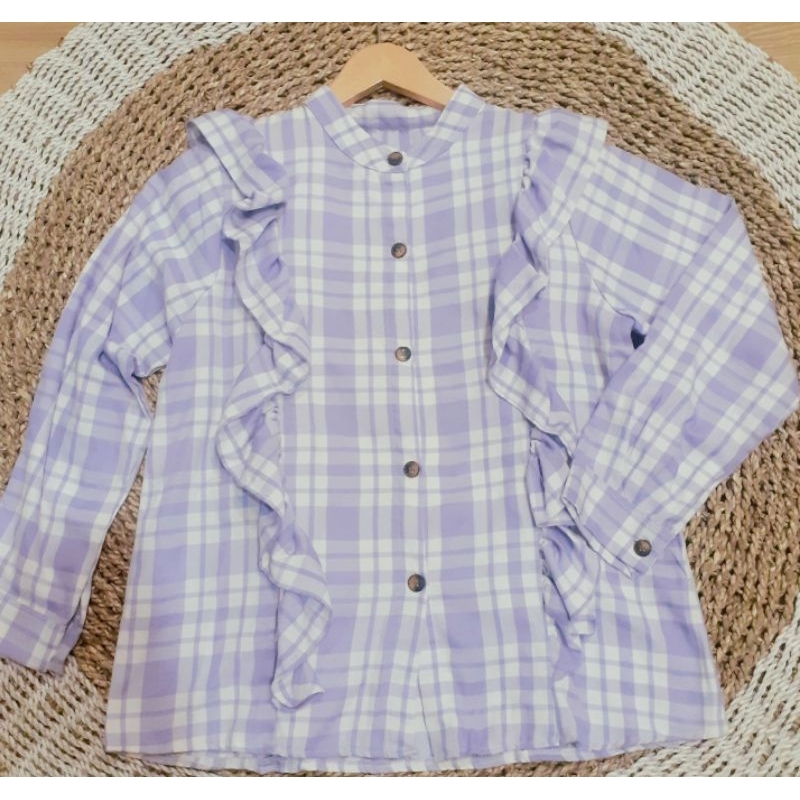 Kemeja kotak ungu Atasan wanita Impor Terbaru