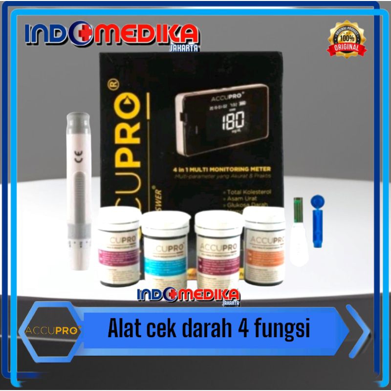 Alat Accupro 4 in 1 / Alat Cek darah 4 fungsi / Alat cek gula darah Hemoglobin