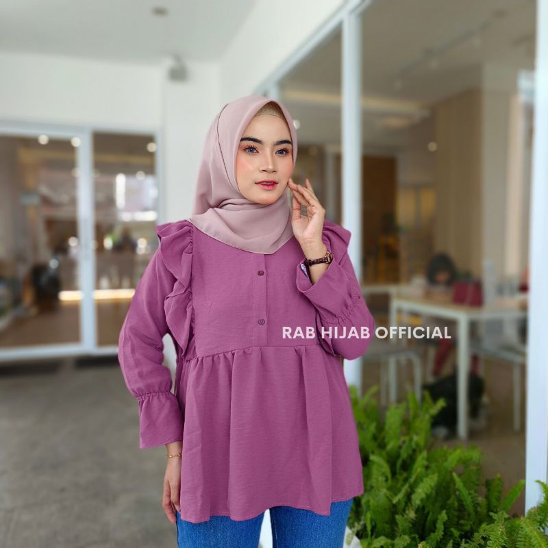 Enzi Blouse Atasan Kemeja Basic Polos Wanita Crinkle Airflow Premium