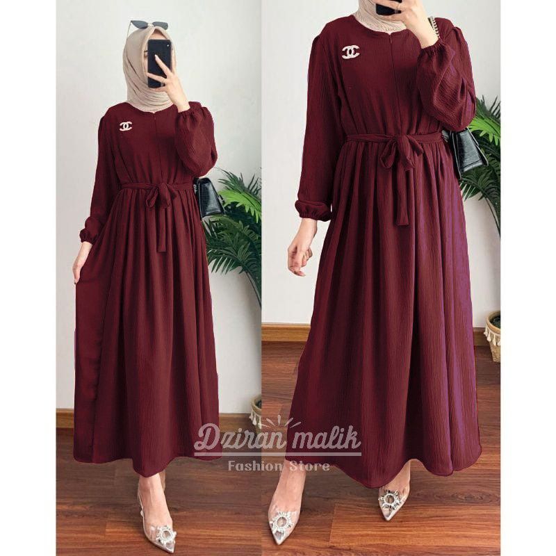 busana muslim wanita/barina MIDI dress/dress wanita lengan panjang terbaru