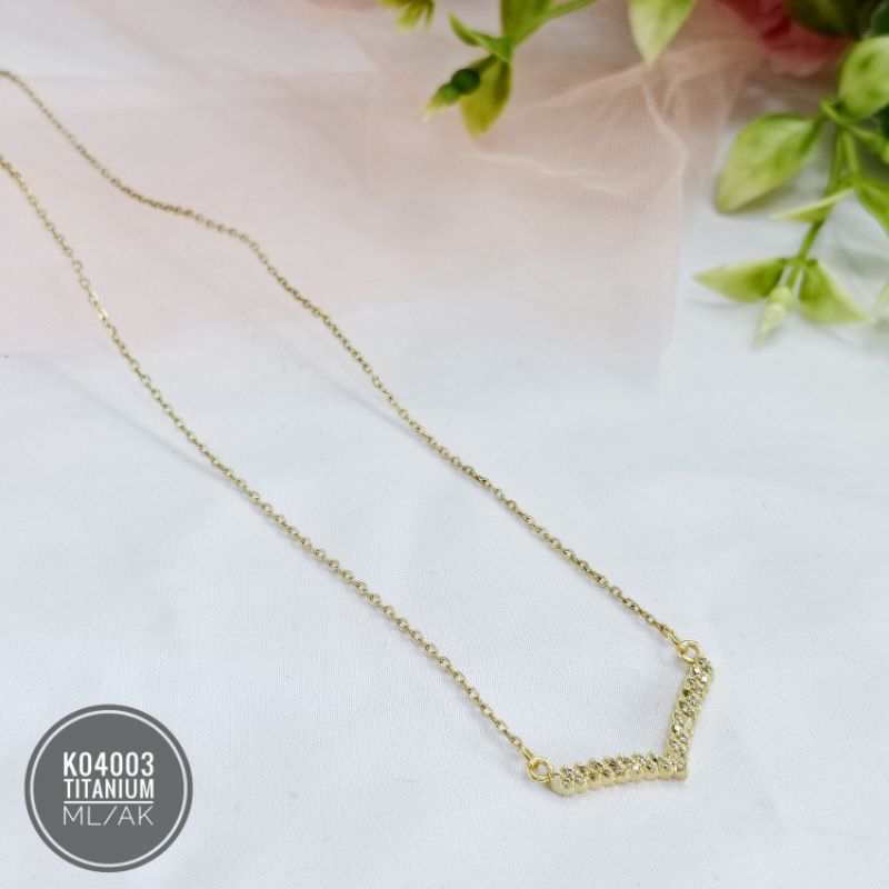 Kalung Titanium fuji permata zircon gold K04003