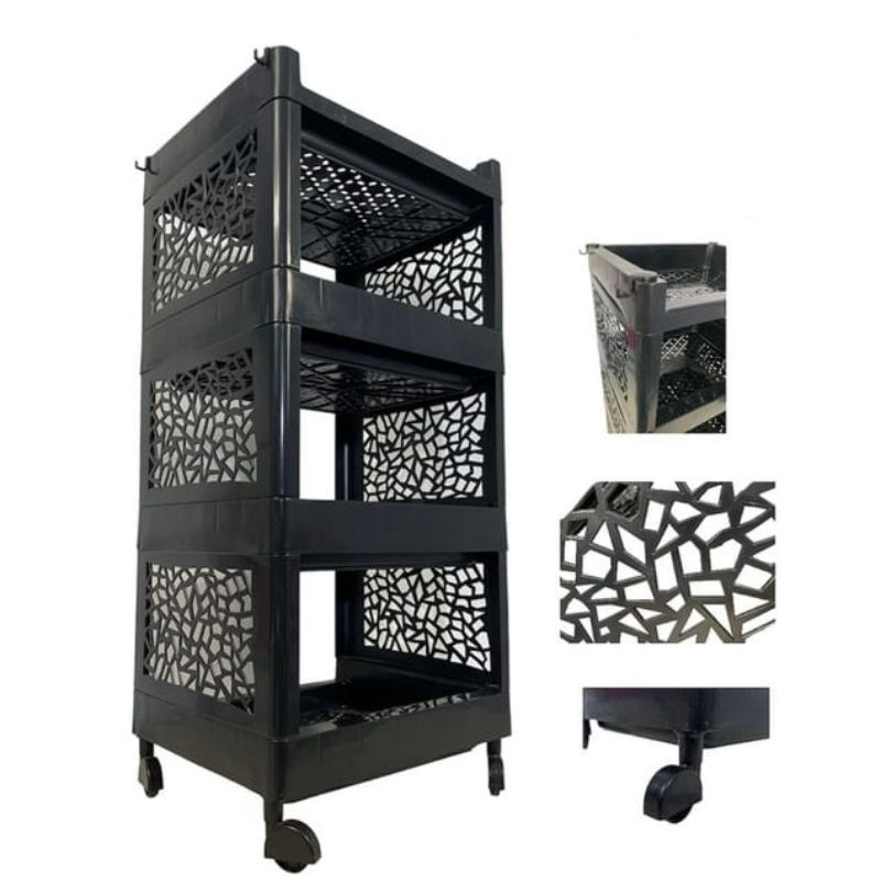 A - rak dorong plastik beroda rak plastik serbaguna 4 tingkat rak yoyo