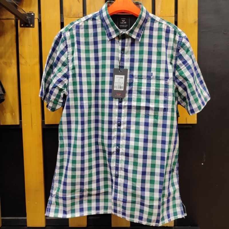 LGS ORIGINAL 007 Atasan Kemeja Pria Motif Kotak Lengan Pendek