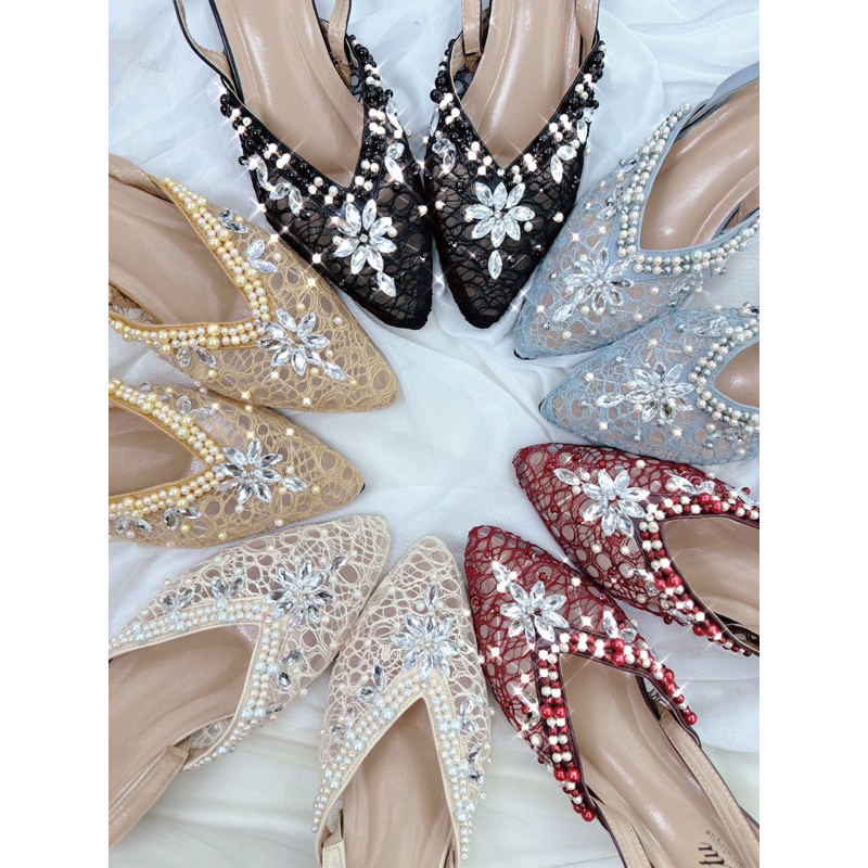 Termurah!!! COD sendal payet genjang hak 5cmmewah rattu series