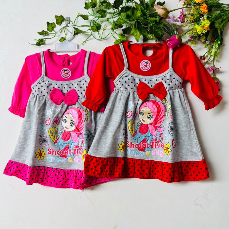 Gamis Anak newborn baby 6 7 8 9 10 11 12  bulan 1  tahun 2 tahun bahan kaos baju muslim anak cewek perempuan ( Gamis BABY NeWbi )