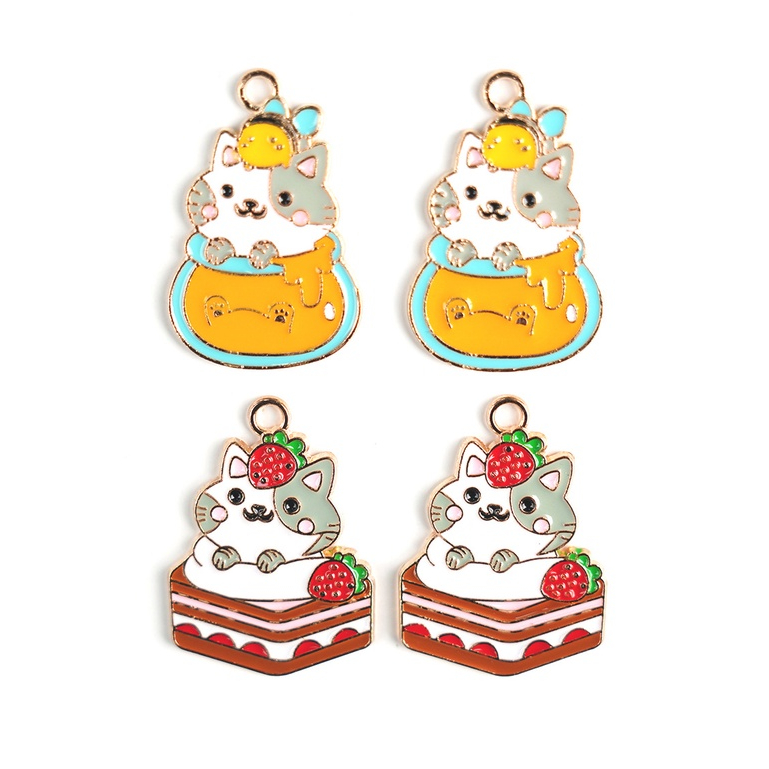 1 pcs Charm Enamel Epoxy CAT AND DESSERTS