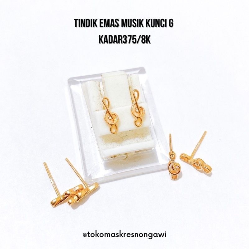 Tindik / Giwang emas kunci G musik kadar 375/8k (pengganjal silikon)