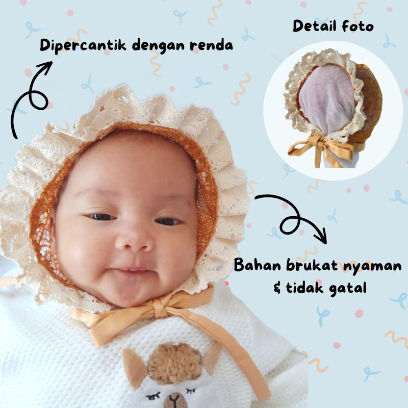 BONET  BRUKAT PENUTUP KEPALA BAYI AKSESORIS RENDA