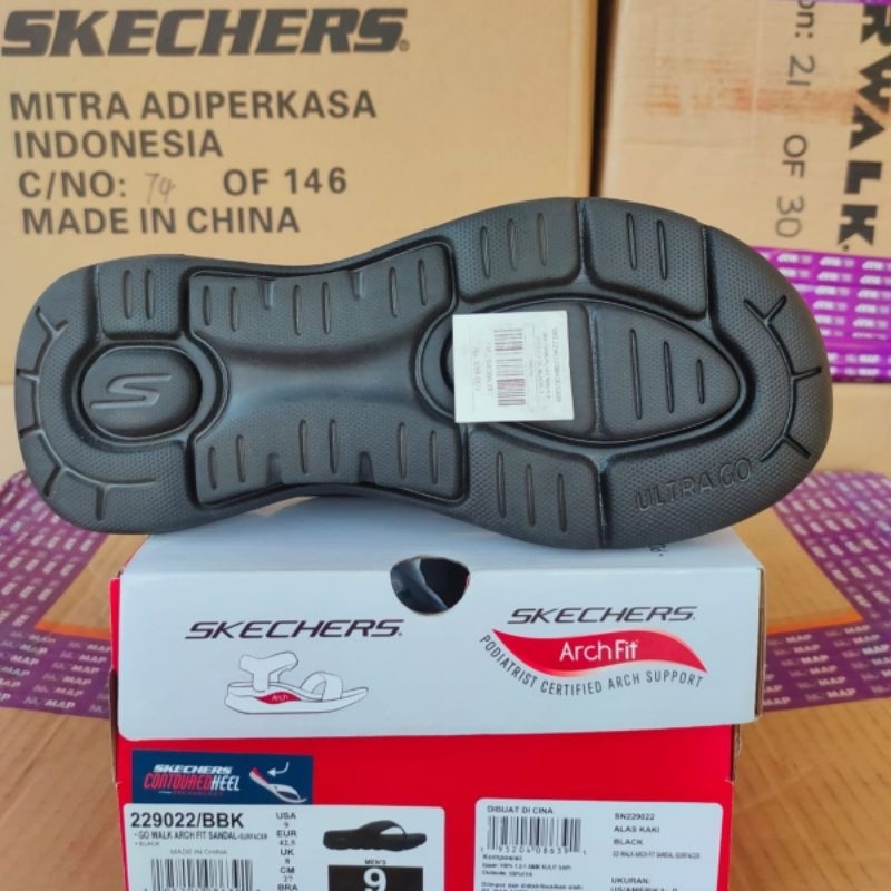 Skechers Go Walk Arch Fit Sandal Surfacer 229022/BBK Black Sendal Pria Original