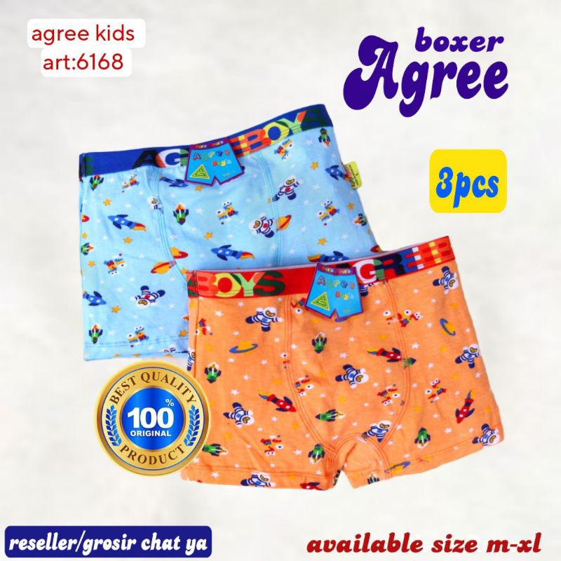 [3pc] CD boxer anak AGREE 6168 warna karet lebar/ CD boxer agree kids 6168/ celana pendek anak laki-laki