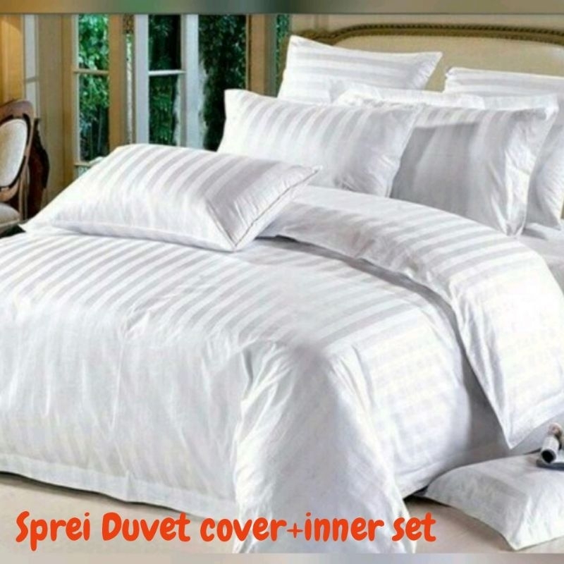 Quilt cover set + sprei komplit | Duvet cover set + inner Garis Putih | Sprei Hotel