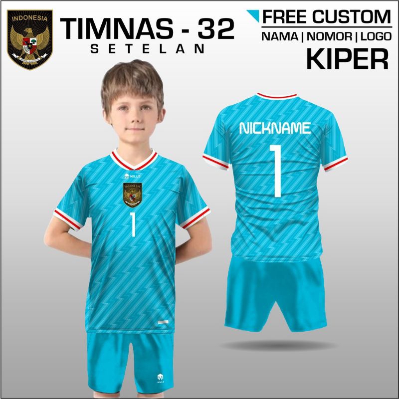 Setelan Jersey Timnas Indonesia Anak U-20 Setelan Kiper Lengan Pendek Custom Nama