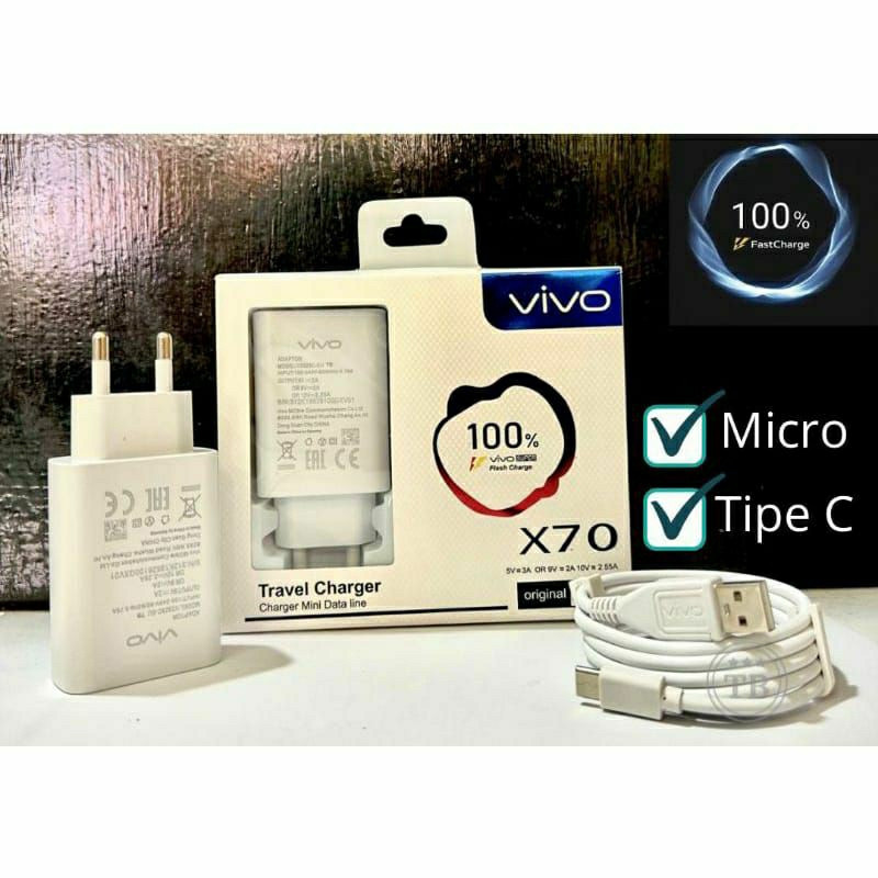 Charger VIVO X70 100% original Charger VIVO X70 Flash Charging MICRO USB/ TYPE C