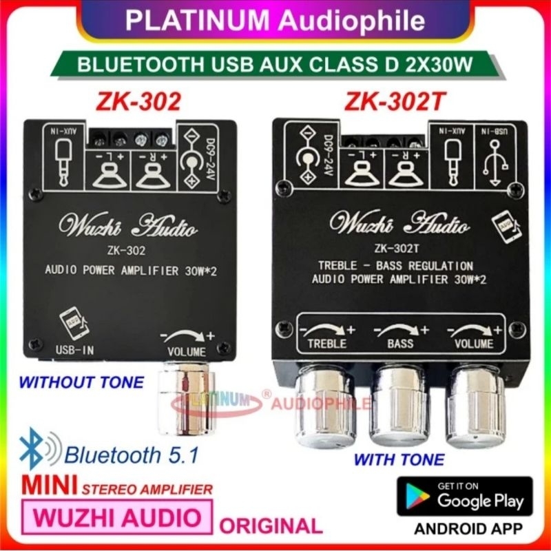 Bluetooth 5.1 Amplifier Class D Hifi Stereo Mini Class D 2X 30W Original ZK-302 ZK-302T