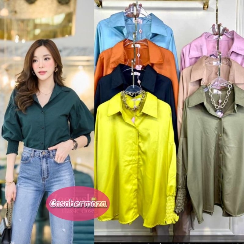 Kemeja Oversize silk import / Kemeja Wanita silk import