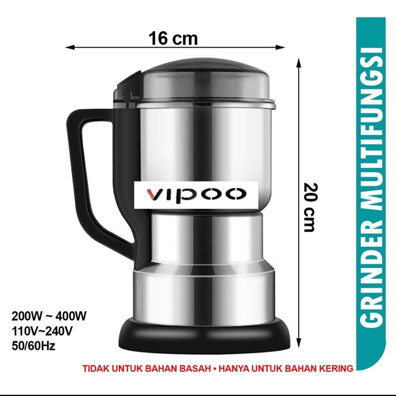 Vipoo V-1105 Mesin Bubuk Tepung Penggiling Kopi Elektrik 400g - Grinder Coffee Herbal Biji Kacang Obat Mesin Giling Grinder Elektrik - Untuk Bumbu Kering