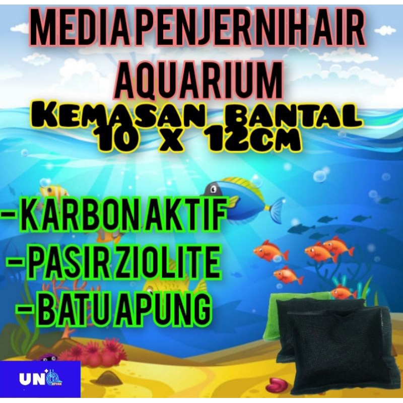 FILTER MEDIA PENJERNIH AIR AQUARIUM KARBON AKTIF/PASIR ZIOLITE/BATU APUNG KEMASAN BANTAL