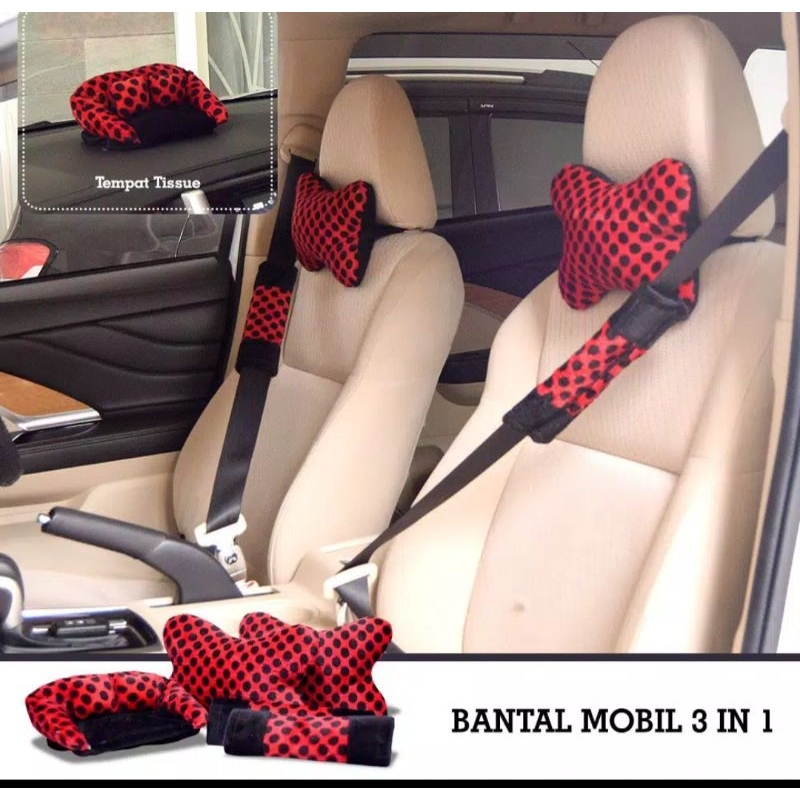 Paket bantal mobil polkadot merah hitam totol kepik ladybugs