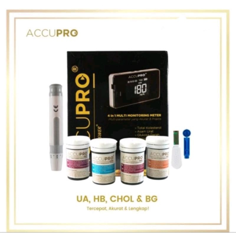 Alat Accupro 4 in 1 / Alat Cek darah 4 fungsi / Alat cek gula darah Hemoglobin