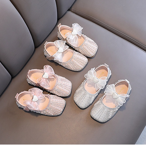 SH7-Sepatu Pesta Anak Perempuan Flat Blink Mutiara Aksen Pita Love