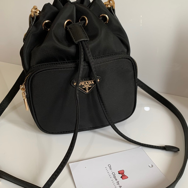 Prada-Re-Nylon Duet Bucket Bag Black