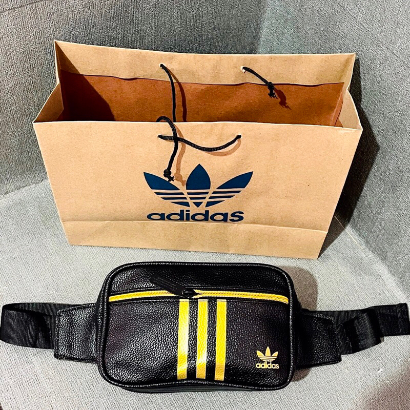 WAISTBAG ADIDAS LEATHER 3 STRIPES YELLOW BLACK