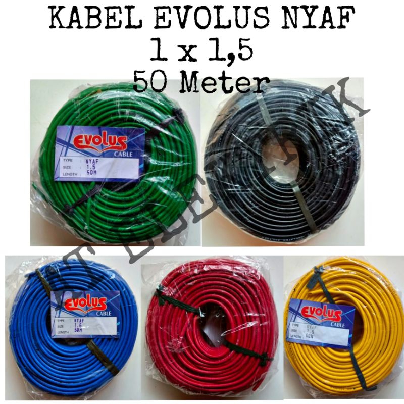 ( 1 Roll ) Kabel NYAF 1 x 1,5 Tunggal Serabut / Kabel Listrik Rakit Warna Hitam Biru Kuning Merah Hijau