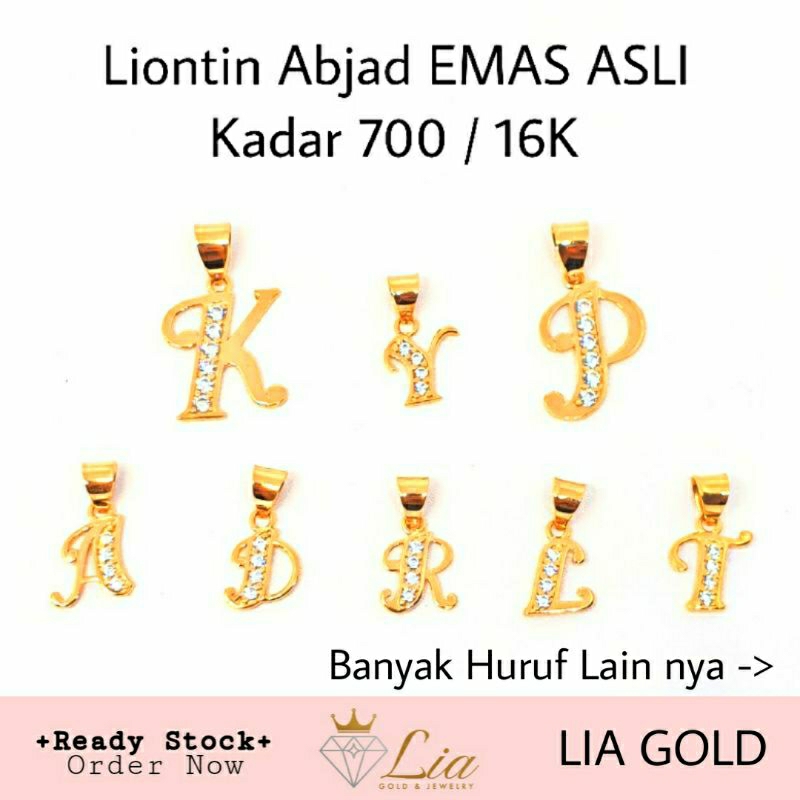 Liontin Huruf EMAS ASLI Kadar 700 / 16K  ( TOKO MAS LIA GOLD )  liontin emas   liontin mas liontin huruf  toko mas bekasi