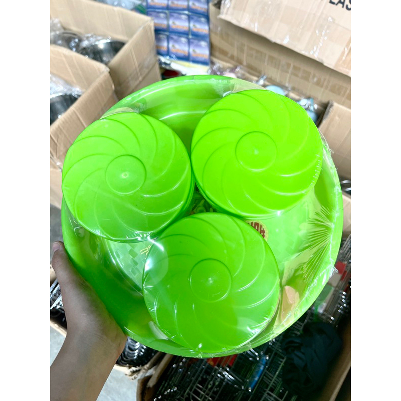 Toples Plastik Nampan Bulat - Tempat Penyimpanan Makanan Kue Kering - Toples Nampan Set Serbaguna Free Nampan