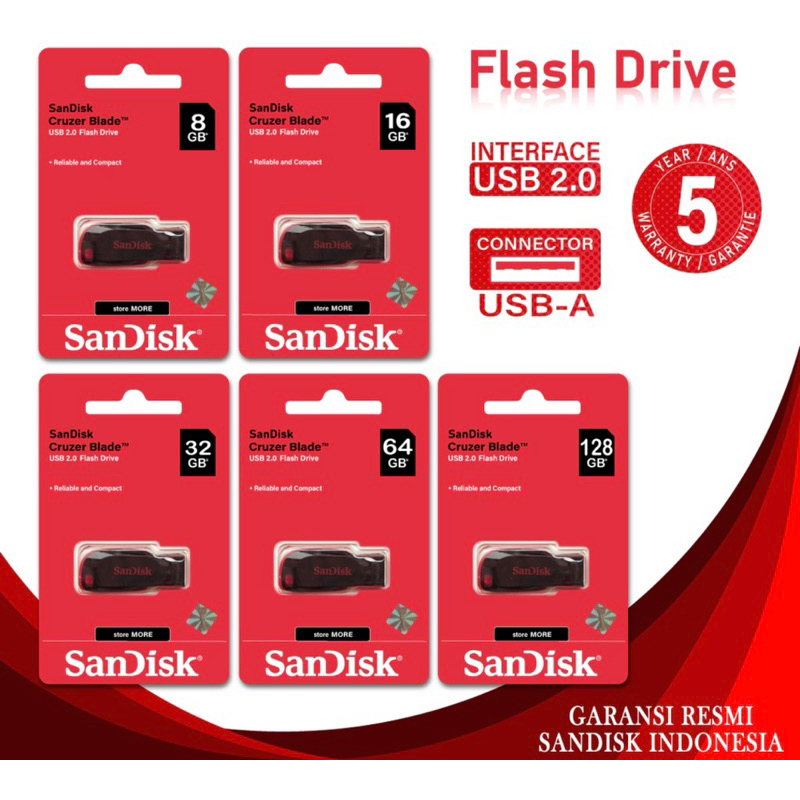 FLASHDISK SANDISK CRUZER BLADE DAN SANDISK. 16 GB, 32 GB, 64 GB SANDISK