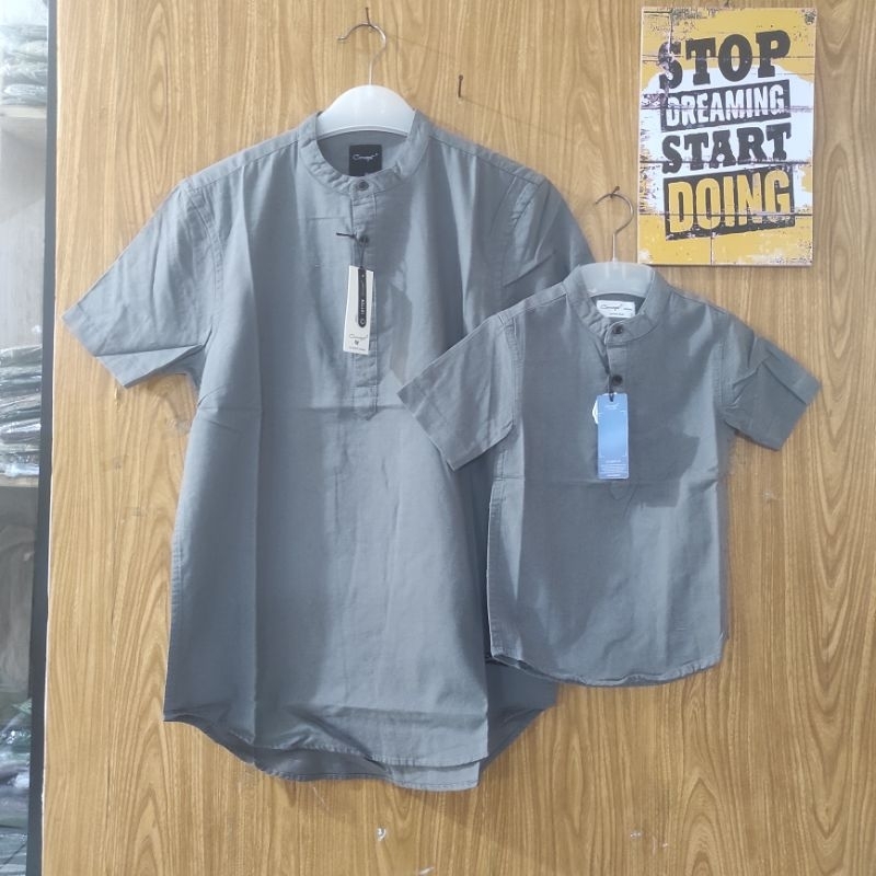 GREY BAJU KEMEJA KOKO KEMKO COUPLE PASANGAN AYAH ANAK LENGAN PANJANG WARNA GREY ORIGINAL SAJUAK