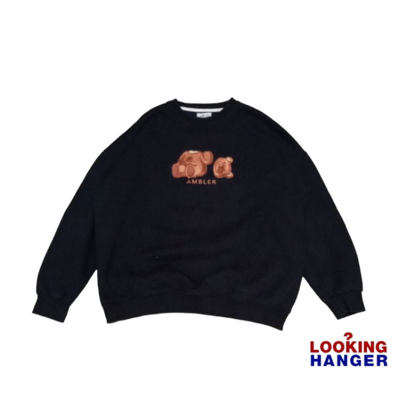 Crewneck Oversize Ambler Korea Sweater Bear Animal Print Unisex Oversized Lengan Balon Not UNIQLO BT