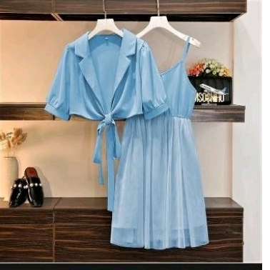 dress wanita blue light