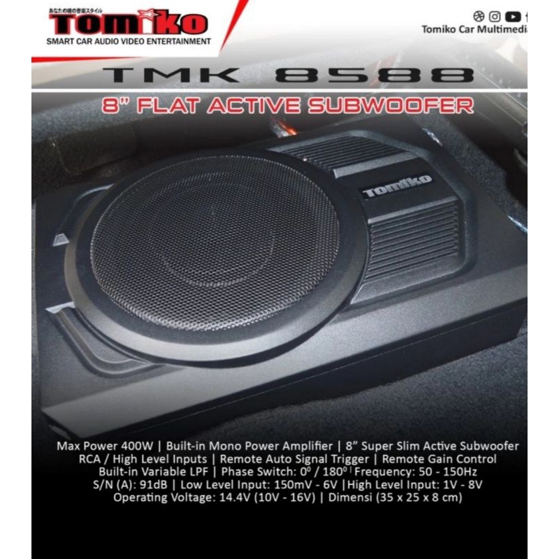 Subwoofer kolong tomiko TMK 8588 8 inch subwoofer aktif kolong jok