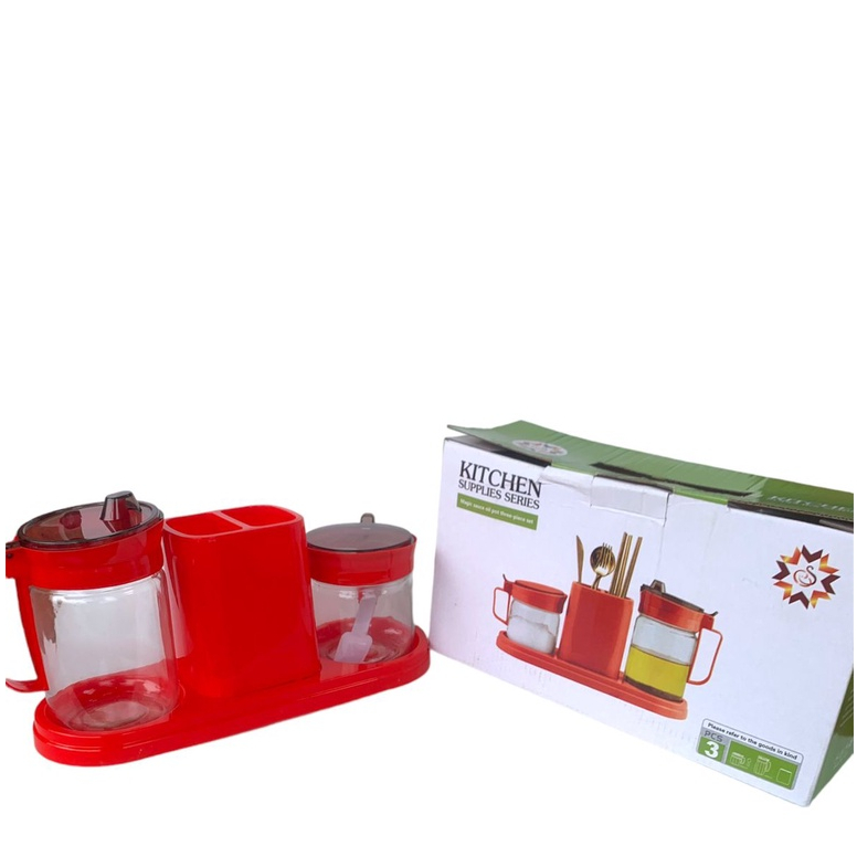 Toples Tempat Kaca Bumbu Dapur Set Wadah Minyak