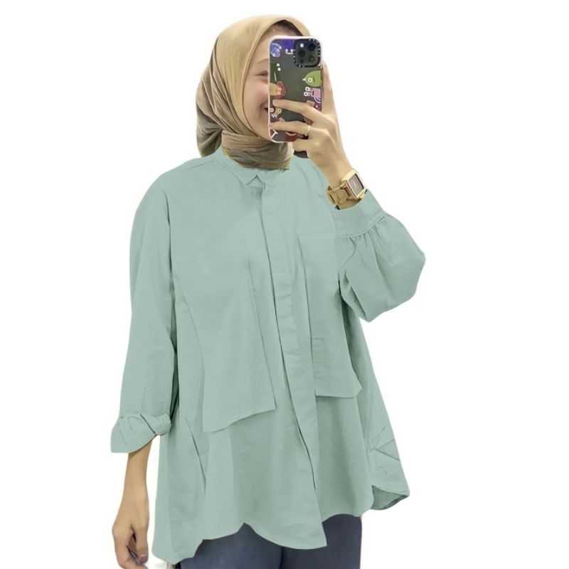 atasan kemeja wanita jumbo ld 140 terbaru