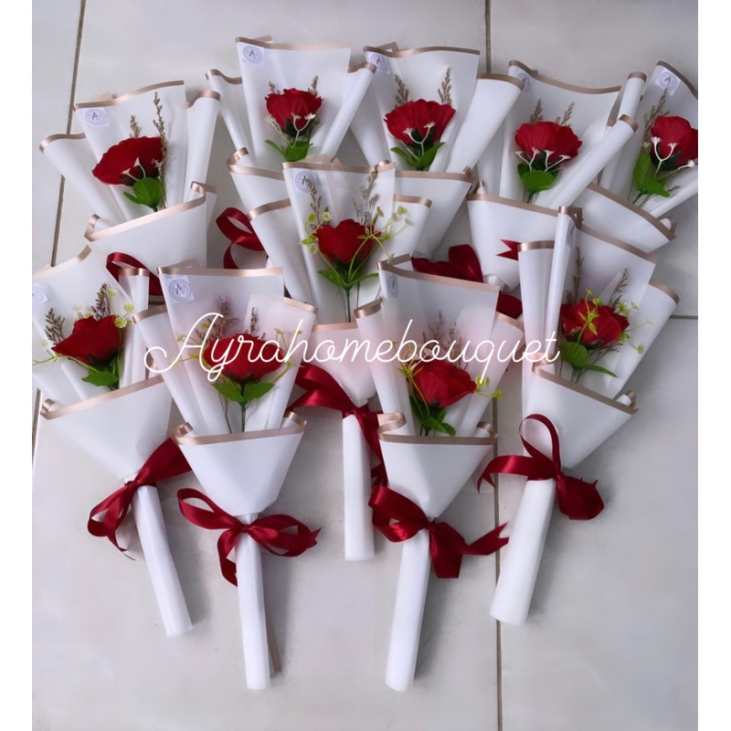 [SINGLE ROSE] Bucket Buket Bunga Mawar Artificial Palsu Plastik Mini Kecil Hadiah Wisuda Valentine Ulang Tahun Murah