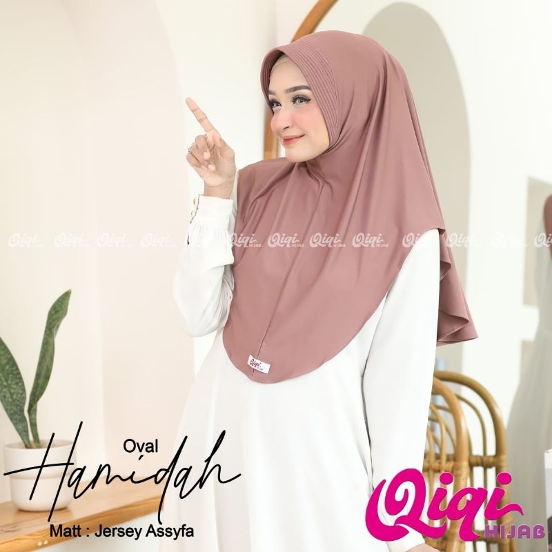 (Qiqi Hijab) HAMIDAH OVAL GRADE A•jilbab instan jersey premium•hijab instan jersey •kerudung pet oval