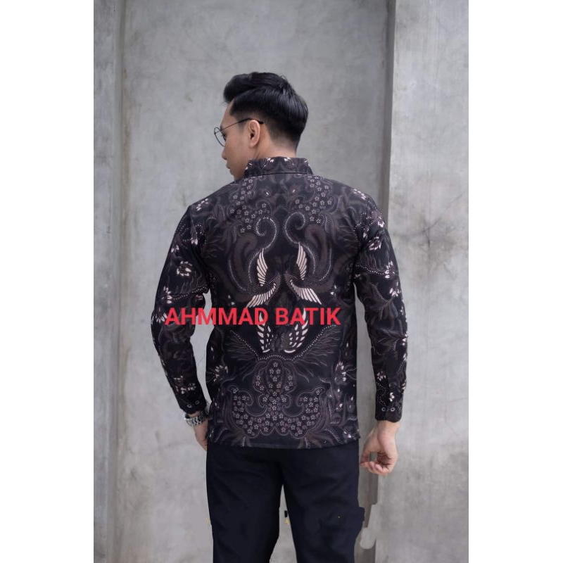 MAHAMERU HITAM KEMEJA BATIK PRIA LENGAN PANJANG SLIMFTI