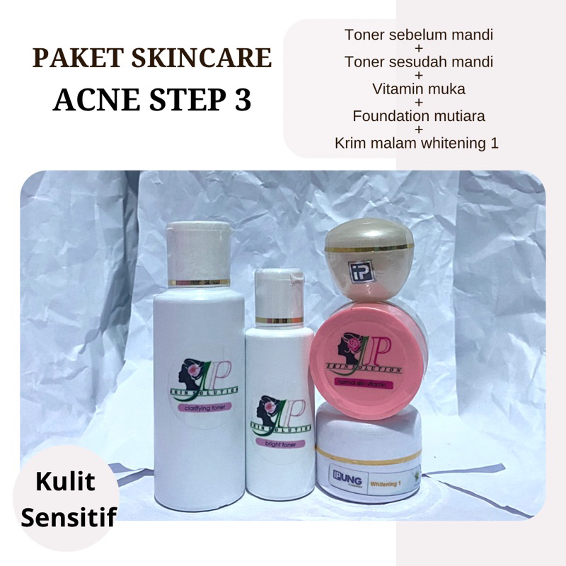 [IPUNG] paket wajah jerawat acne step 3 untuk kulit sensitif (krim malam whitening 1 + vitamin muka 