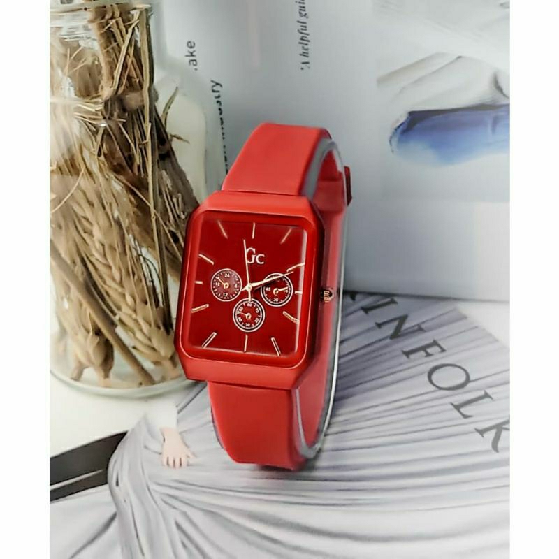 Jam Tangan GC Pria Wanita Analog Strap Halus Rubber Free Box Baterai Cadangan