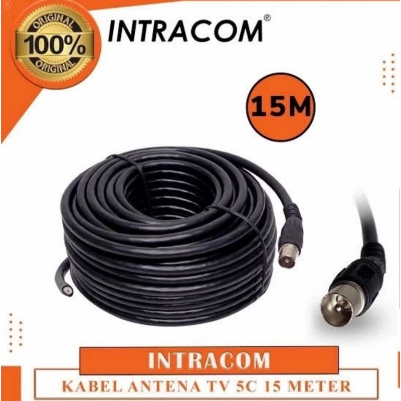 Kabel Antena TV 15 Meter RG6 C5 + Konektor INTRACOM