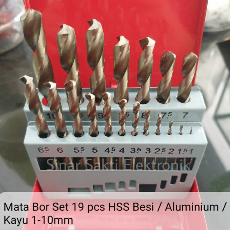 Mata Bor Set 19 Pcs Pacific HSS Besi Aluminium Kayu 1 - 10 mm 1 Set 19Pcs