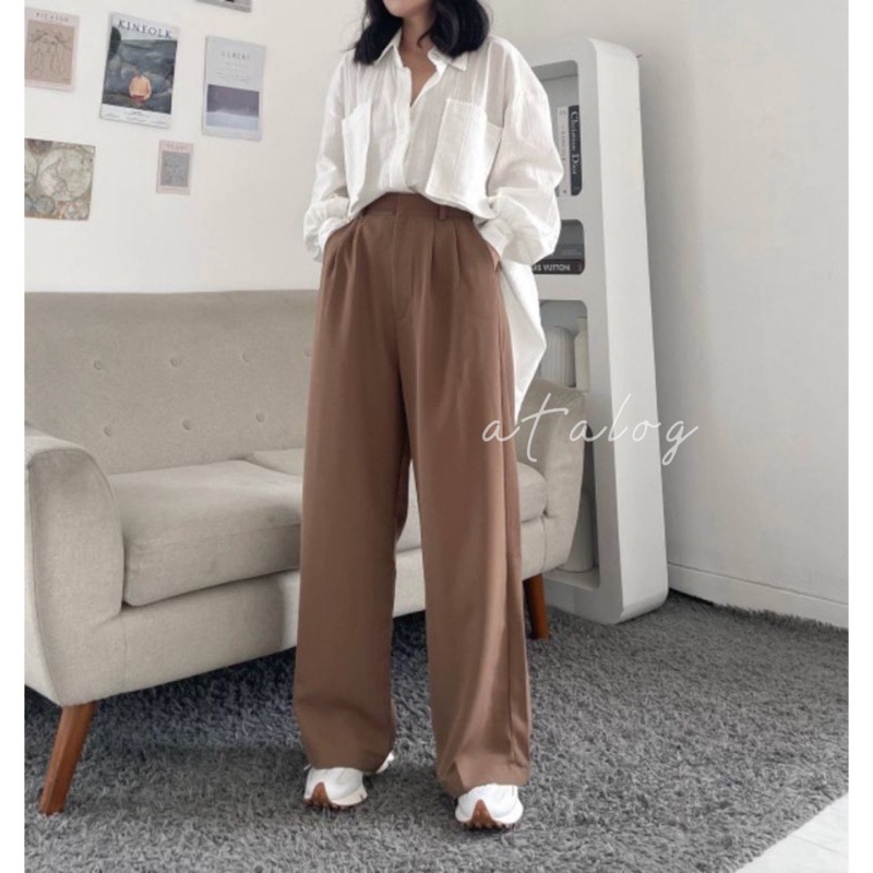 ATALOG - Celana Kulot Crinkle Highwaist Wanita Loose Cullote Pants | Celana Kulot Panjang