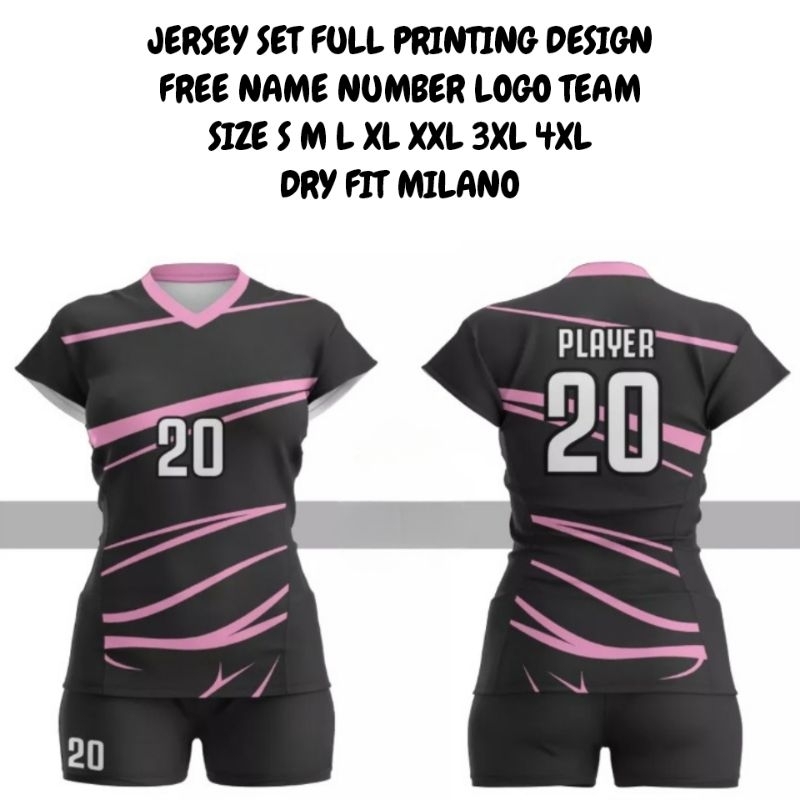 Setelan Kaos Jersey Voli Volley ball Bola Futsal Wanita 20 Hitam Pink