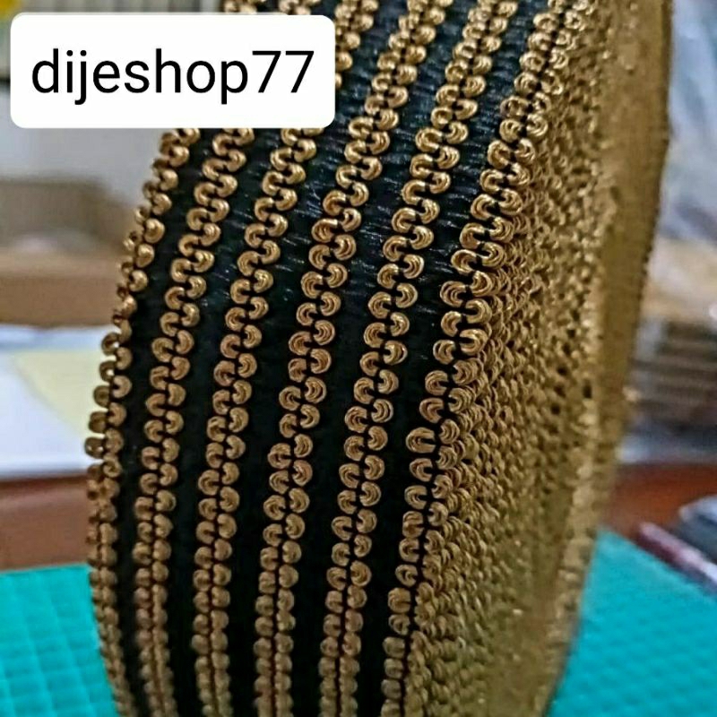 Pita Renda Emas Hitam / Pita Gamis / Pita Baju Koko / Pita Renda Lebar 6 cm