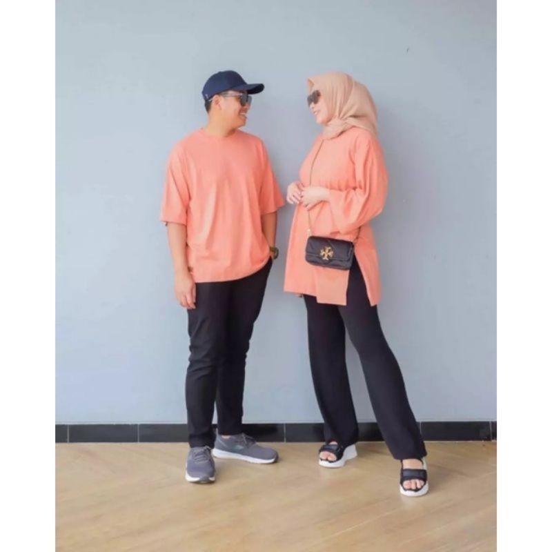 kaos couple poket segitiga dan oversize belah sampig